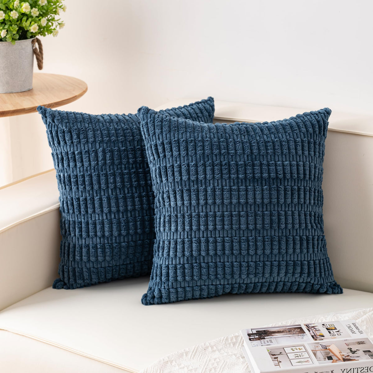 Pack of 2 Corduroy Decorative Throw Pillow Covers 18x18 Inch, Cream White