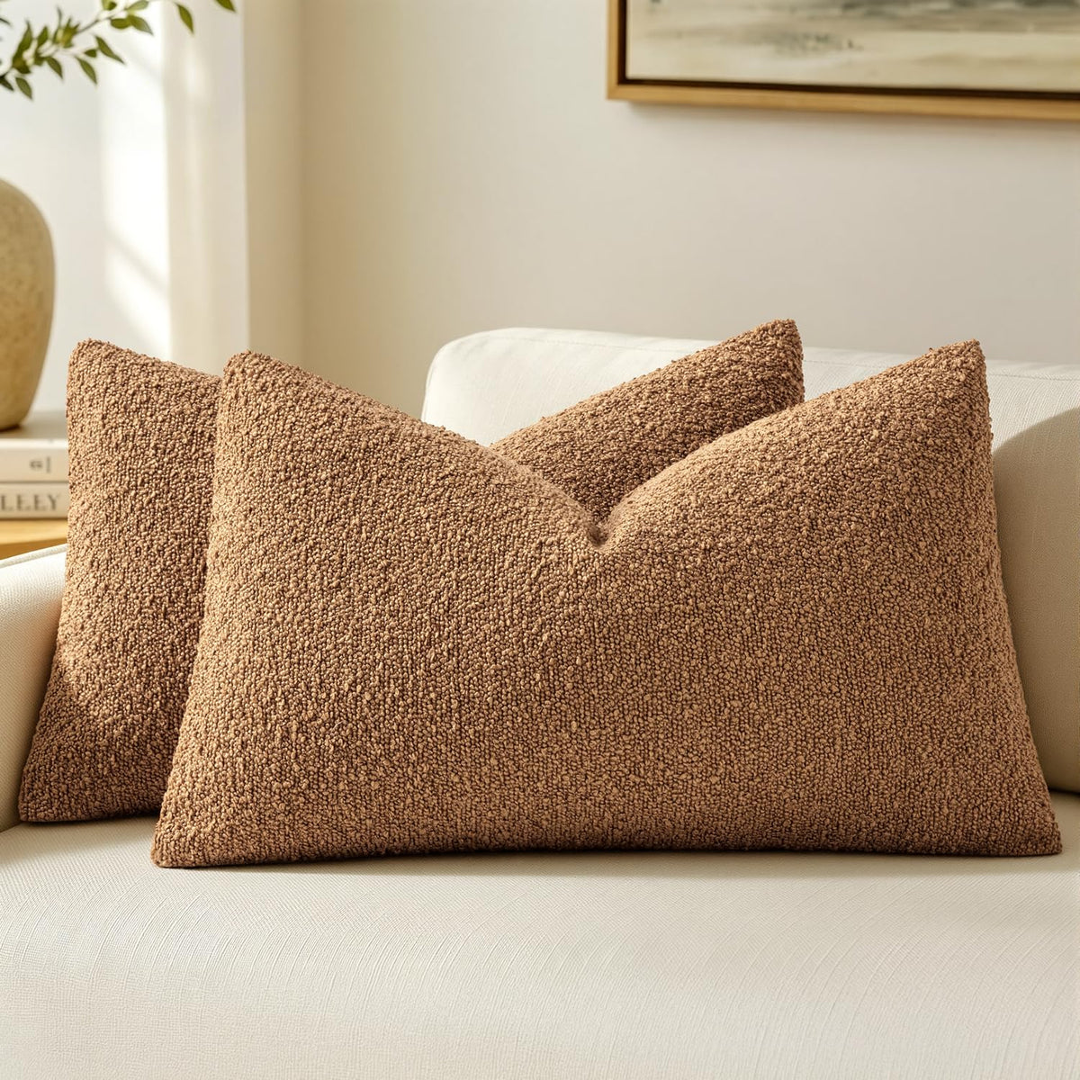 MIULEE 20x20 Decorative Boucle Couch Pillow Covers Brown