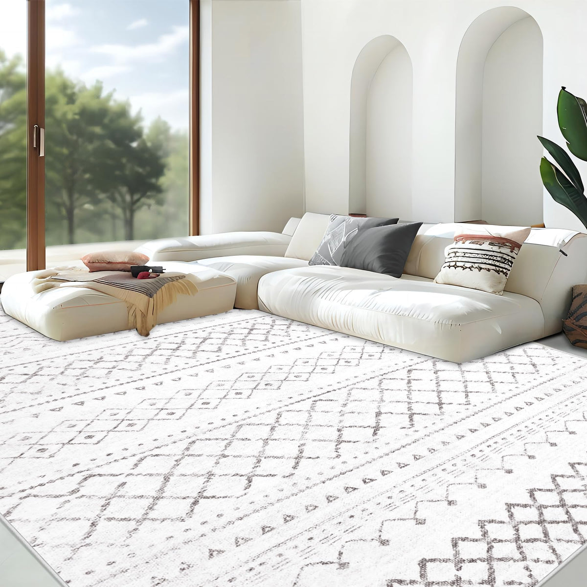Area Rug for Living Room 6x9: Large Washable Boho Moroccan Rugs Geometric Neutral Rug, Non-Slip Foldable Morden Farmhouse Indoor Floor Carpet for Bedroom Dining Table Home(Brown Green,6'x9')