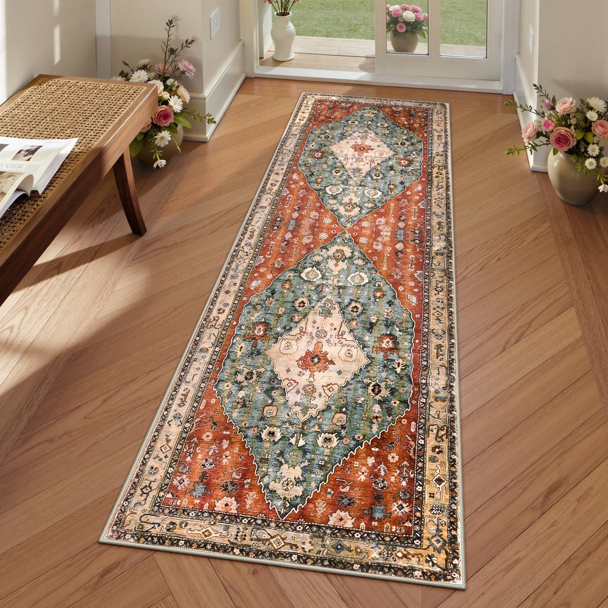 Lahome Felice Boho Tribal 2x3 Washable Small Rugs for Entryway Doormat Indoor Entrance, Throw Rugs with Rubber Backing, Bohemian Soft Non-Slip Bathroom Carpet for Bath Front Door Kitchen Floor