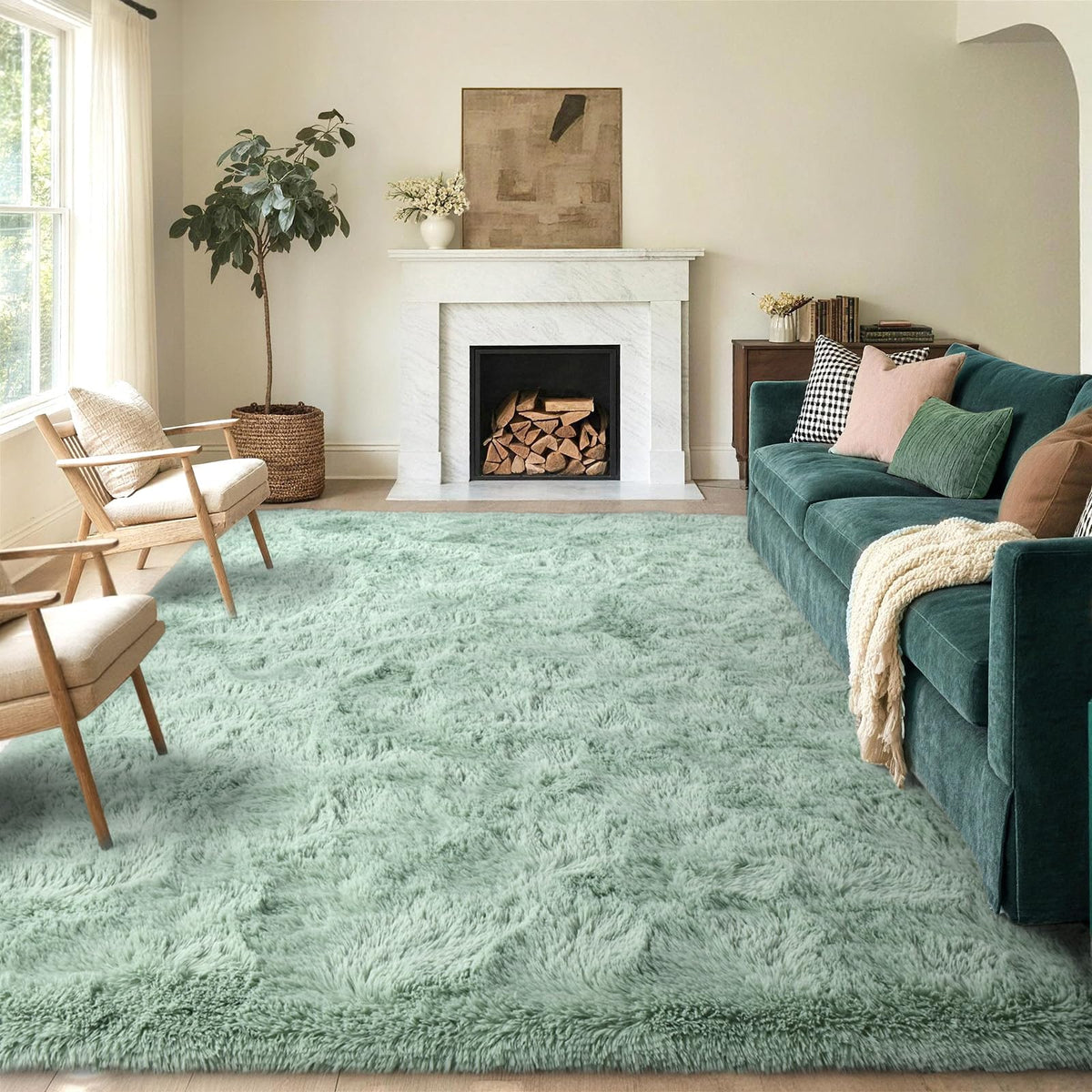 5x8 Area Rugs For Living Room Fluffy Black Rug For Bedroom (Black)