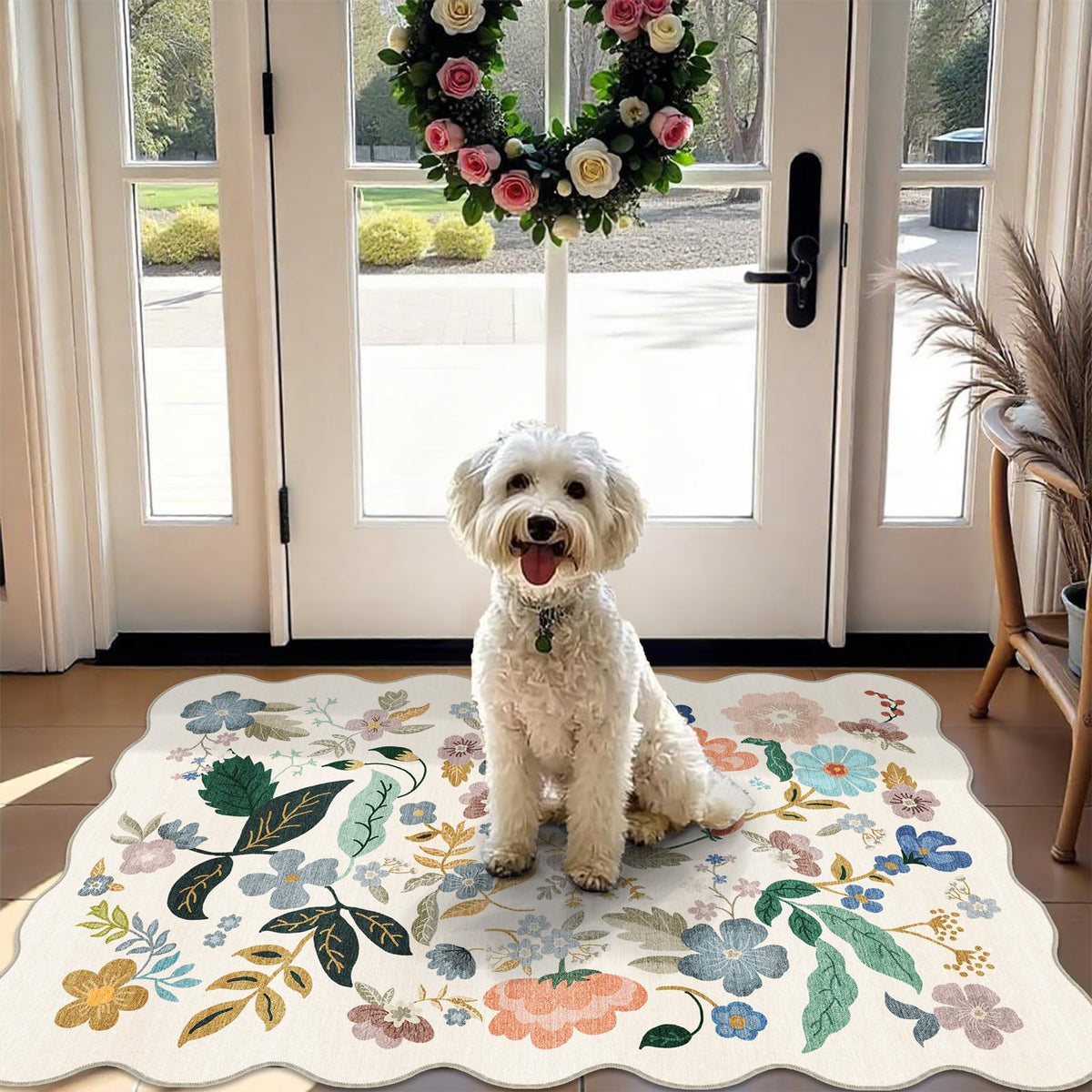 Hallway Washable Runner Rug - 2x10 Kitchen Rugs Entryway Rug Runner Vintage Soft Floor Mat Non Slip Indoor Farmhouse Carpet for Bathroom Living Room Bedroom (2 X 10, Beige)
