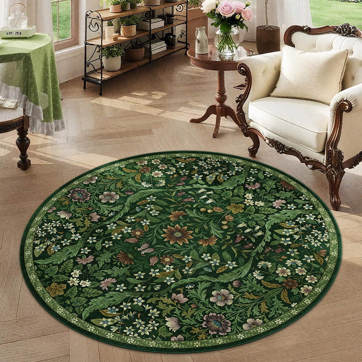 Floral Area Rug 5x7 Botanical Washable Carpet for Living Room