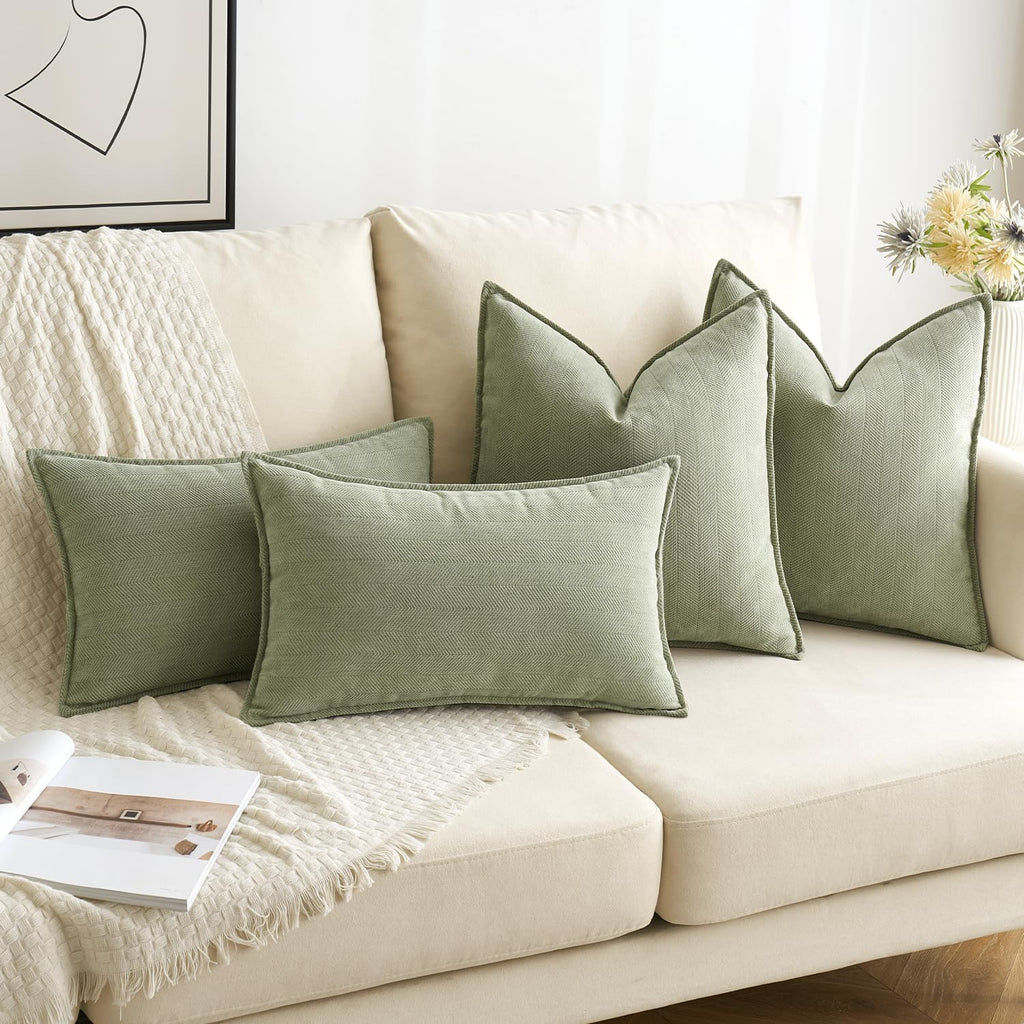 MIULEE Pack of 2 Sage Green Decorative Chenille Pillow Covers 20x20 Inch