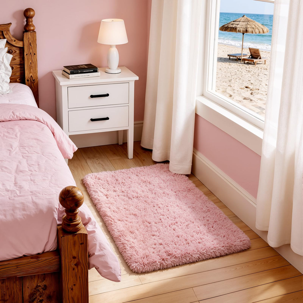 Ophanie Area Rugs for Bedroom, Christmas Upgrade Non-Slip Ivory Fluffy Soft Shag Living Room Carpet, Indoor Floor 4x6 Fuzzy Shaggy Plush Nursery Rug for Kids Dorm Decor with Over 99 pcs Pile fibers