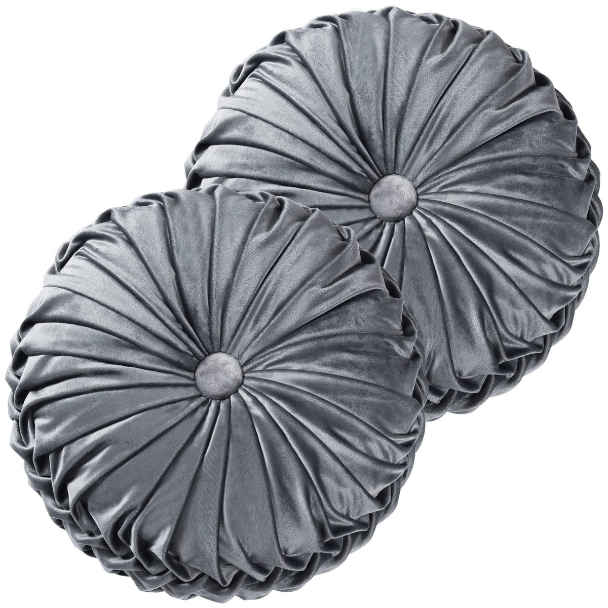 HIG Set of 2 Olive Velvet Decorative Round Pleated Throw Pillows