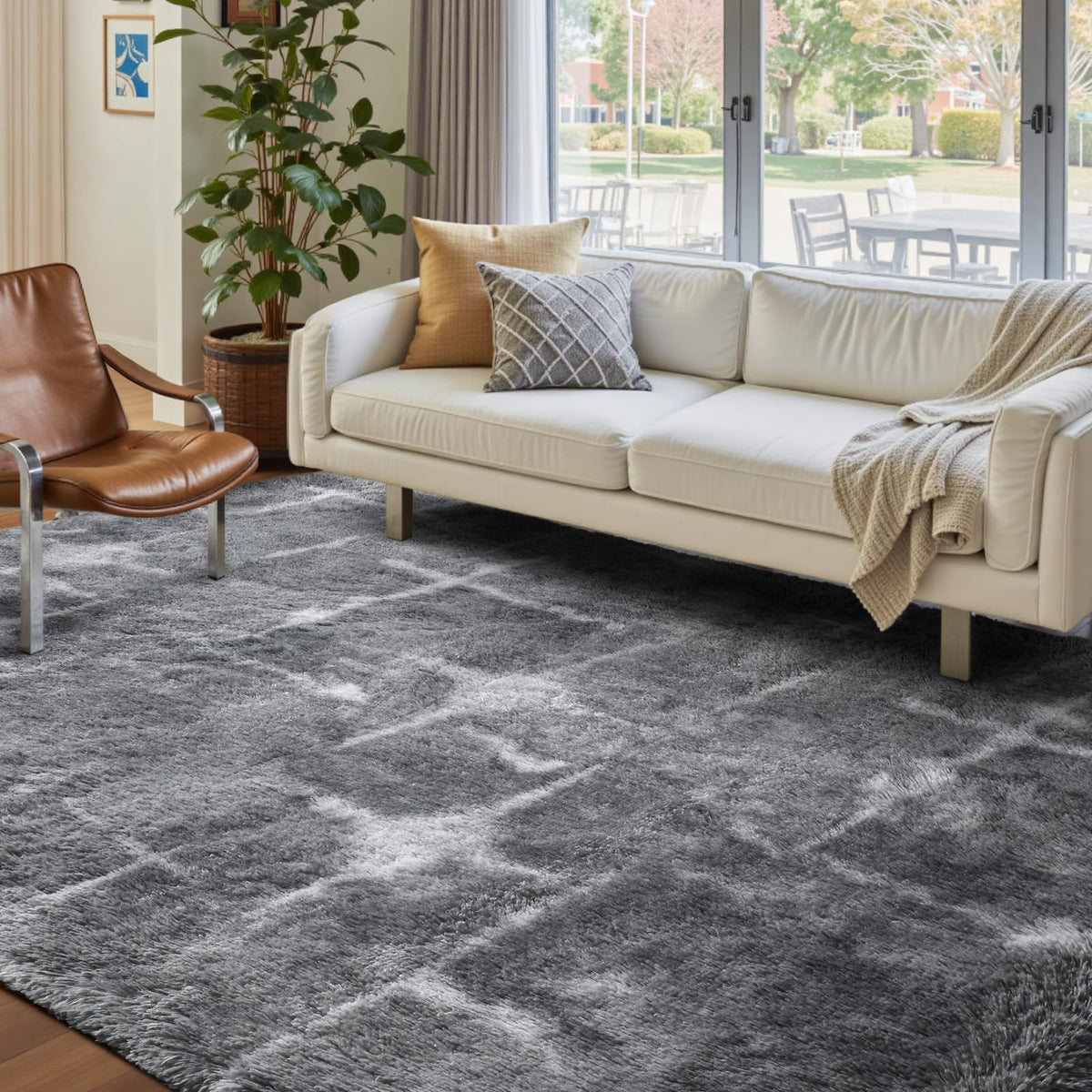 5x8 Area Rugs For Living Room Fluffy Black Rug For Bedroom (Black)