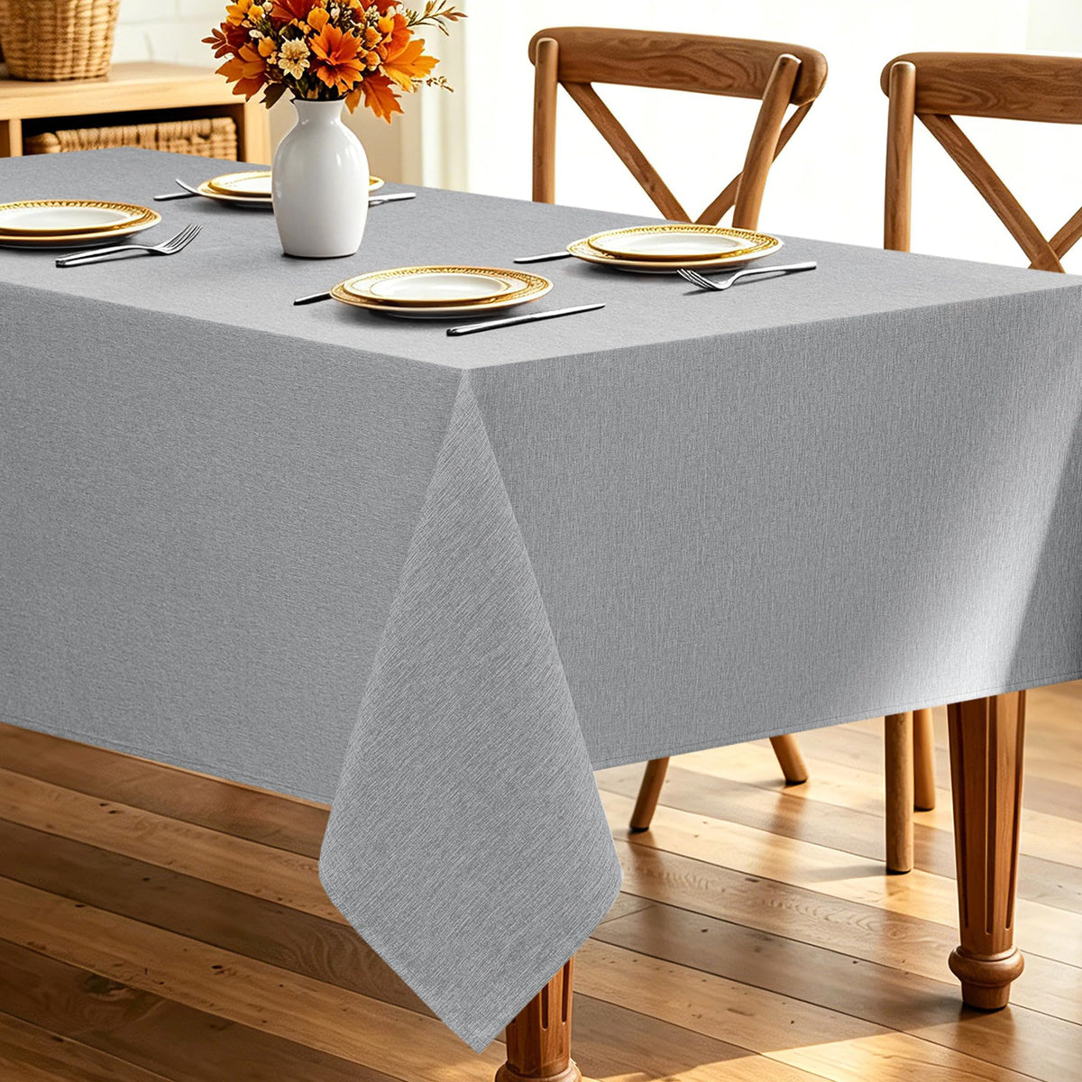 Decorelia Sage Green Linen Textured Tablecloth Rectangular 52 x70 Inch