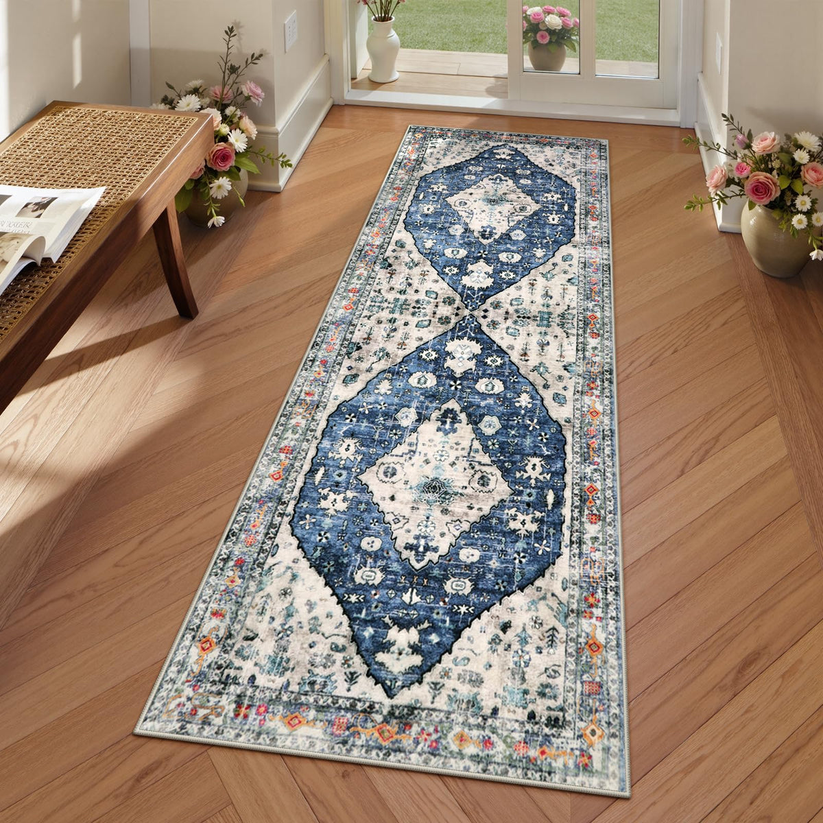 Lahome Felice Boho Tribal 2x3 Washable Small Rugs for Entryway Doormat Indoor Entrance, Throw Rugs with Rubber Backing, Bohemian Soft Non-Slip Bathroom Carpet for Bath Front Door Kitchen Floor