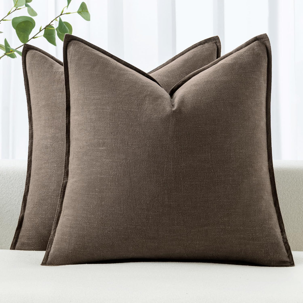 MIULEE Decorative Linen Euro Sham Pillow Covers 24x24 Natural Beige