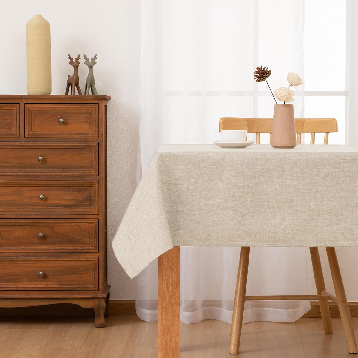 Hiasan Beige Faux Linen Rectangle Tablecloth 54 x 80 Inch for Dining Room