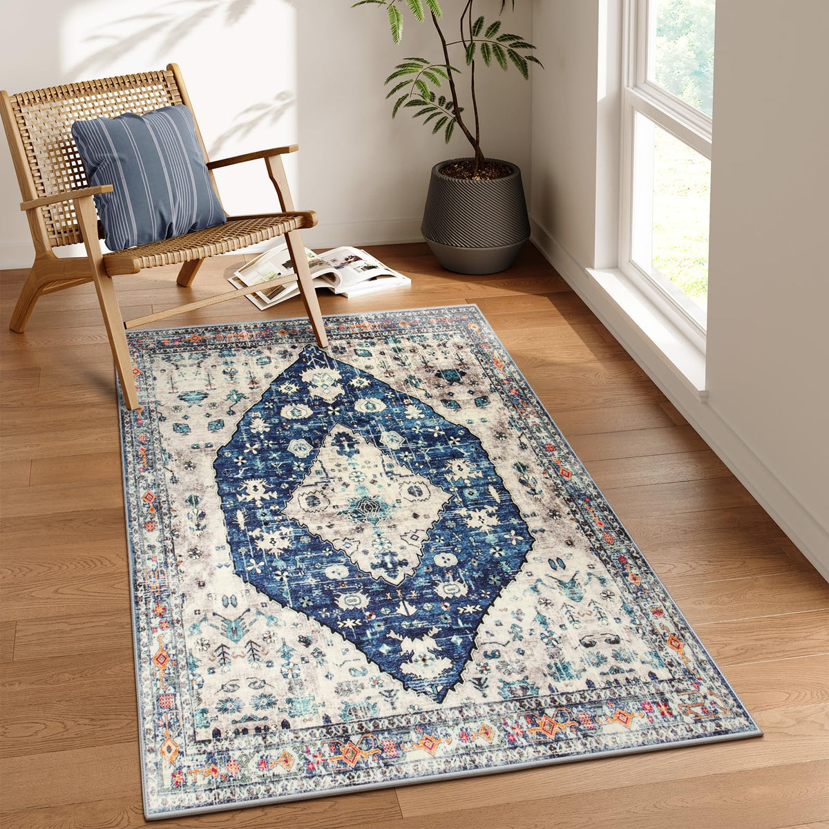 Lahome Felice Boho Tribal 2x3 Washable Small Rugs for Entryway Doormat Indoor Entrance, Throw Rugs with Rubber Backing, Bohemian Soft Non-Slip Bathroom Carpet for Bath Front Door Kitchen Floor