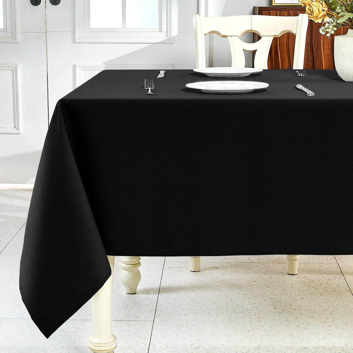 IVAPUPU Textured Linen Rectangle Table Cloth, Sage Green, 52 x 70 Inch