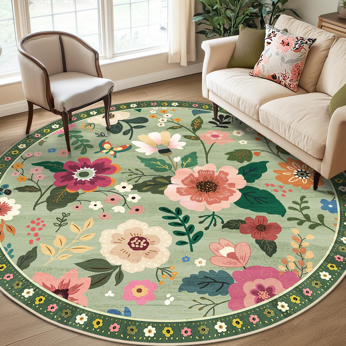 RELEANY Floral Washable 5x7 Area Rugs Black