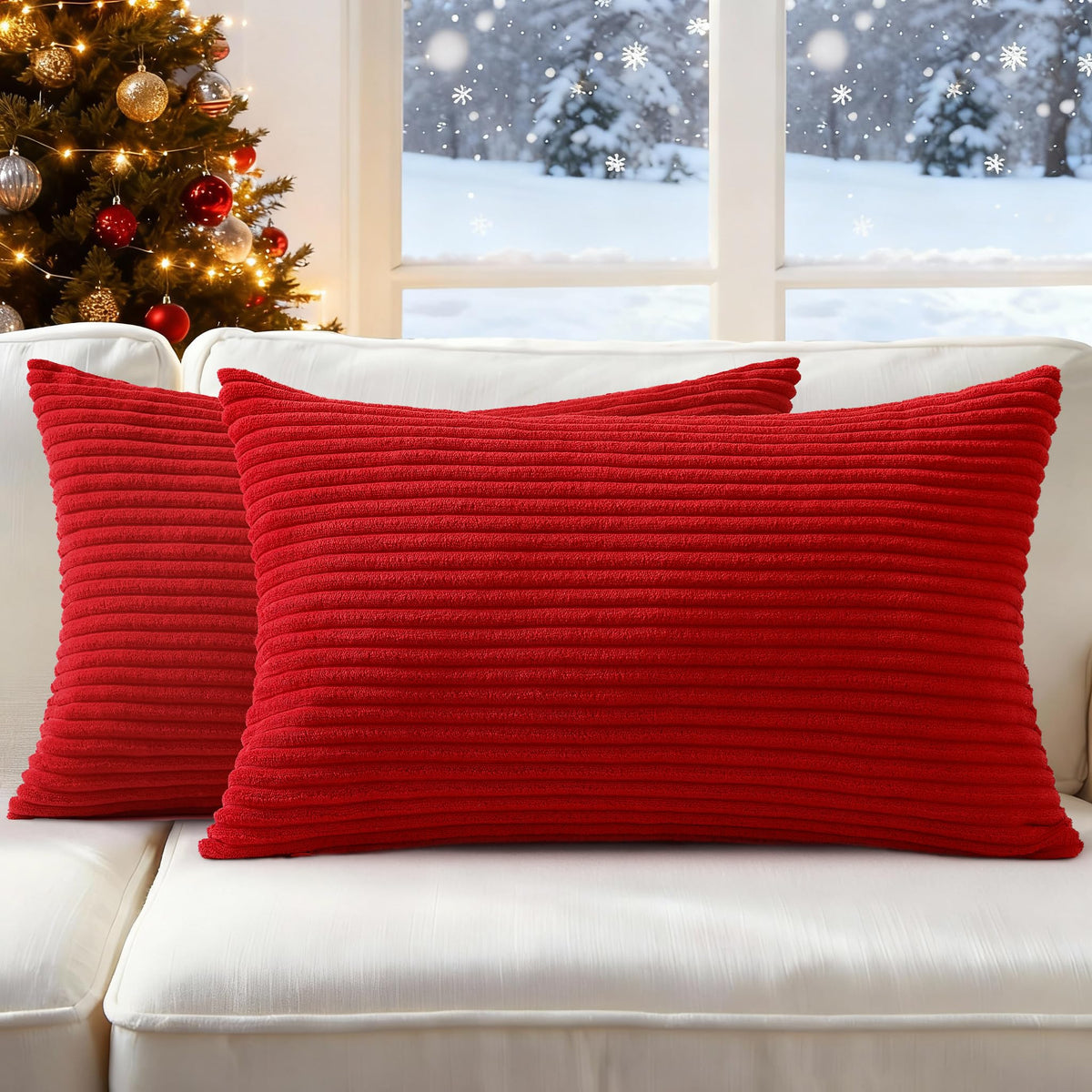 Mecatny Corduroy Fall Throw Pillow Covers 18x18 Set of 2 Olive Green