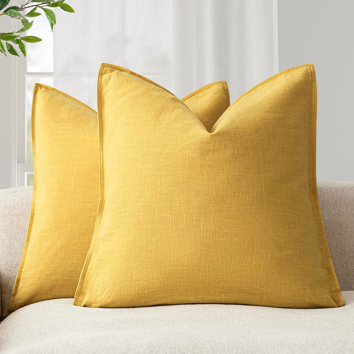 Foindtower Linen Solid Decorative Throw Pillow Covers 18x18 Natural Beige