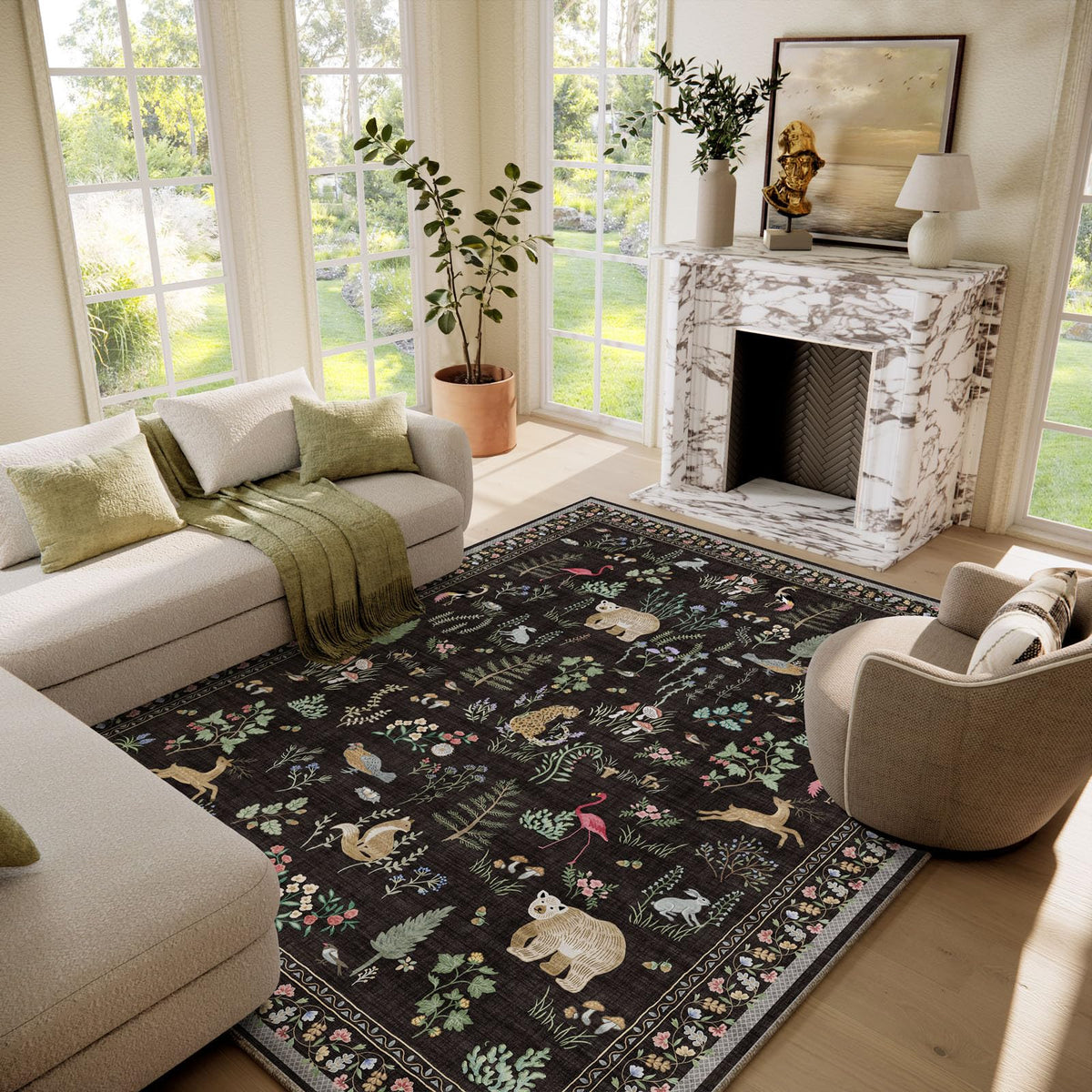 Washable Area Rugs for Living Room: 9x12 Area Rug for Bedroom Vintage Stain Resistant Non Slip Low Pile Lightweight Soft Carpet for Kitchen Dining Room Farmhouse Kids Room Nursery