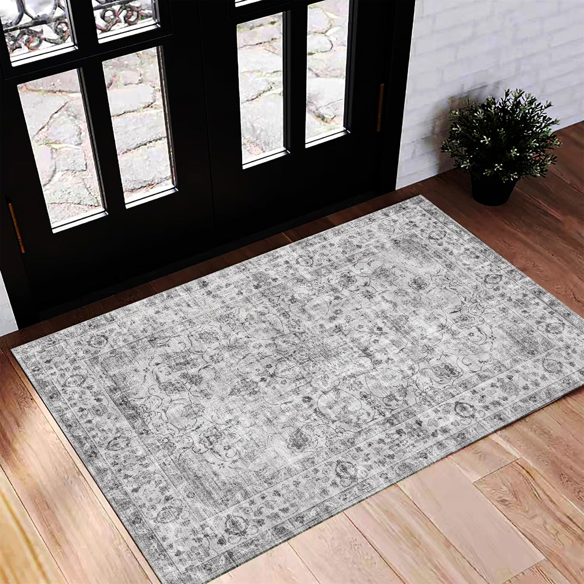 CHAMPLANT 6'x9' Washable Vintage Area Rug Boho Chic Medallion Distressed Design Non-Shedding Easy Care Ideal for High Traffic Areas in Living Room Bedroom Kitchen Office Large Carpet