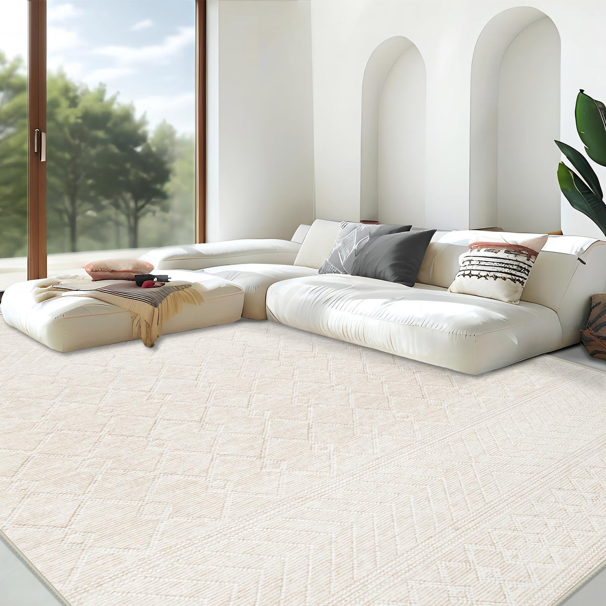 Area Rug for Living Room 6x9: Large Washable Boho Moroccan Rugs Geometric Neutral Rug, Non-Slip Foldable Morden Farmhouse Indoor Floor Carpet for Bedroom Dining Table Home(Brown Green,6'x9')