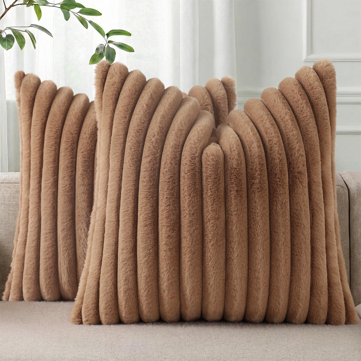 Pallene Faux Fur Decorative Throw Pillow Covers 18x18 Set of 2, Cream White