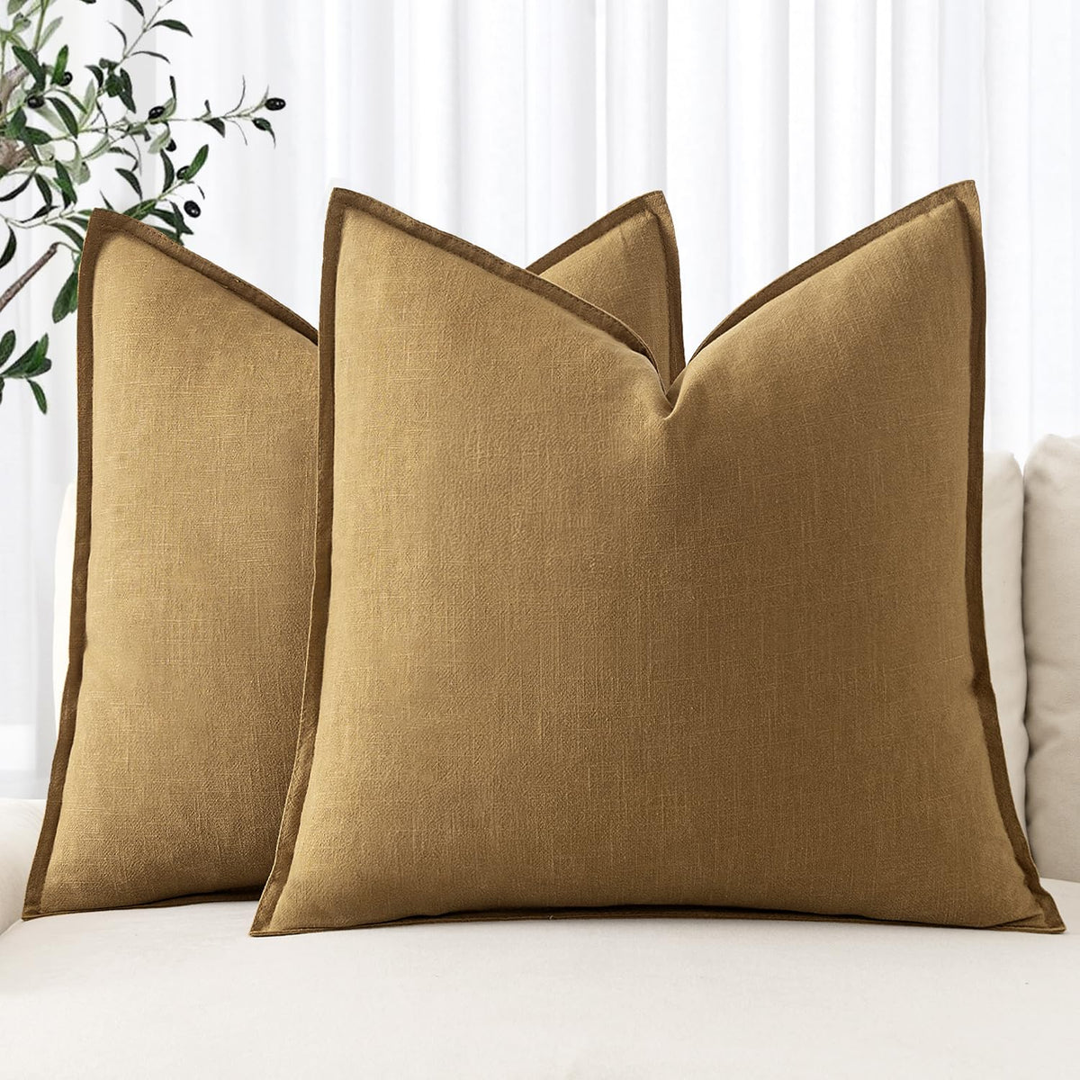 MIULEE Decorative Linen Euro Sham Pillow Covers 24x24 Natural Beige