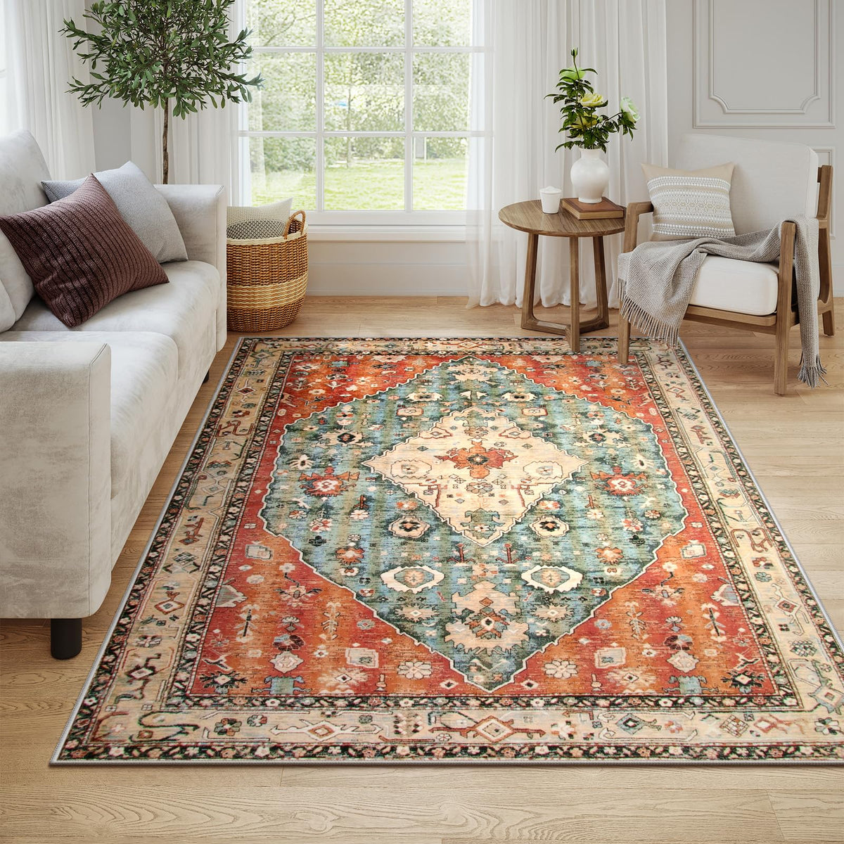 Lahome Felice Boho Tribal 2x3 Washable Small Rugs for Entryway Doormat Indoor Entrance, Throw Rugs with Rubber Backing, Bohemian Soft Non-Slip Bathroom Carpet for Bath Front Door Kitchen Floor