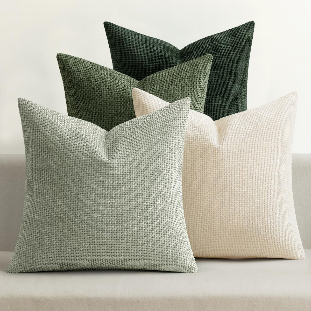 MIULEE Soft Decorative Chenille Pillow Covers Neutral 18x18 Pack of 4