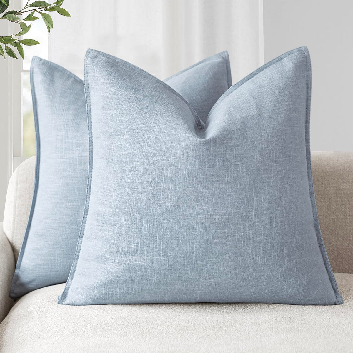 Foindtower Linen Solid Decorative Throw Pillow Covers 18x18 Natural Beige