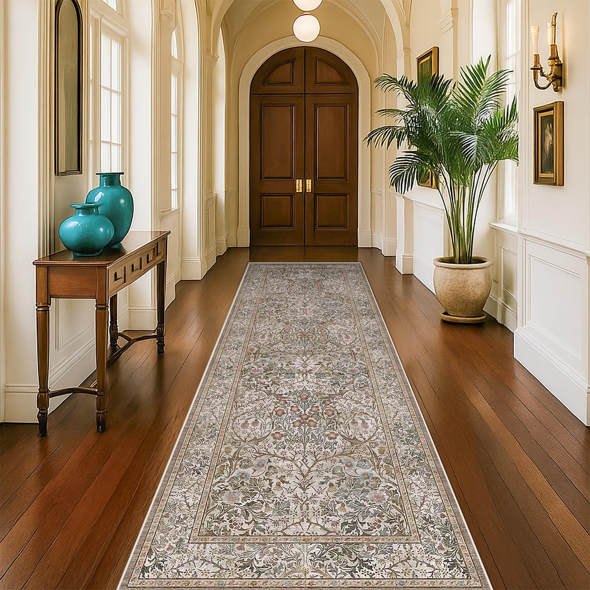 Vintage Floral Dark Green 3x5 Area Rugs for Entryway, Kitchen, Bedroom Beside Rug, Laundry Room, Non-Slip Low Pile Ultra Soft Stain Resistant Small Carpet