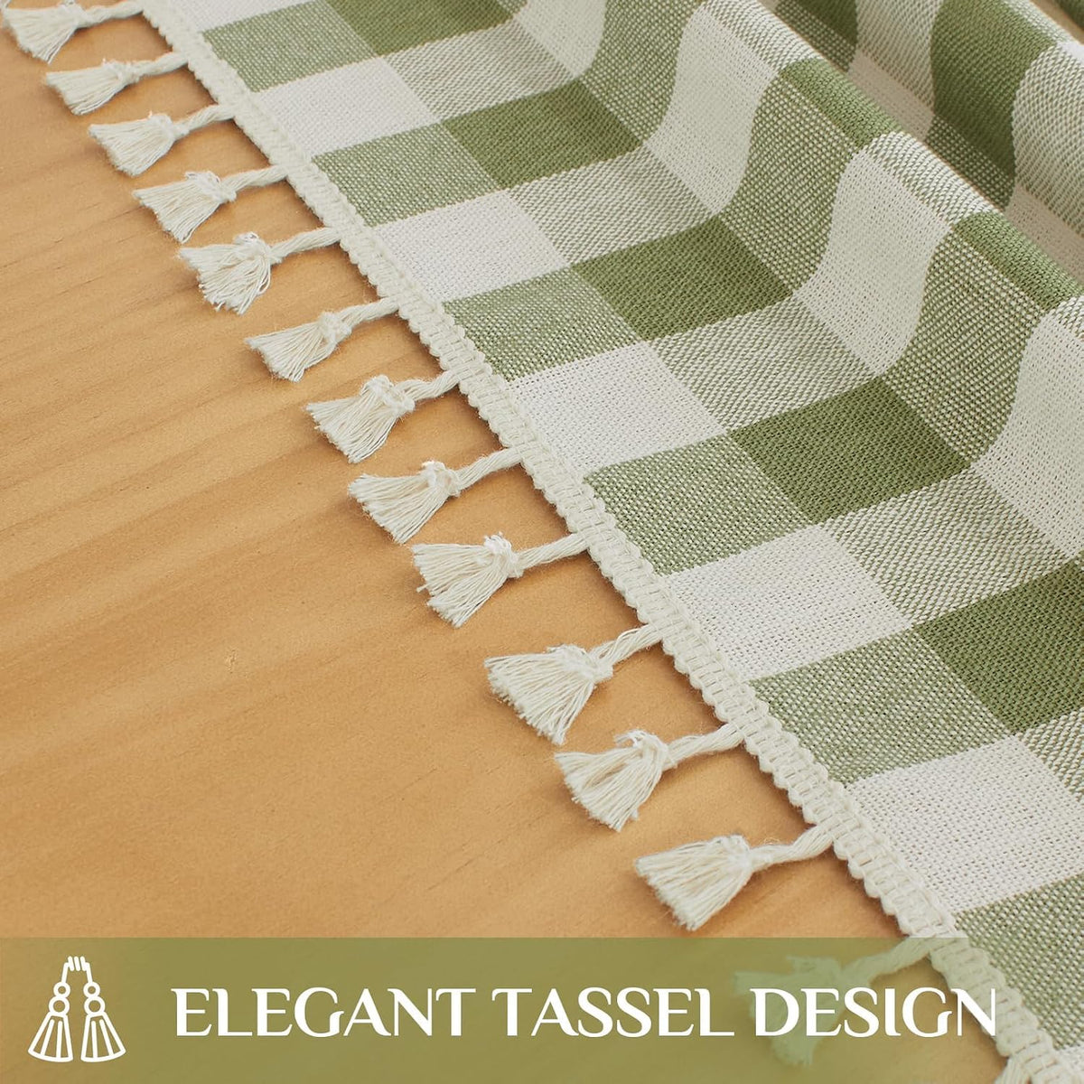 Softalker Gingham Rectangle Tablecloth with Tassel, Sage Green, 55" x 84"