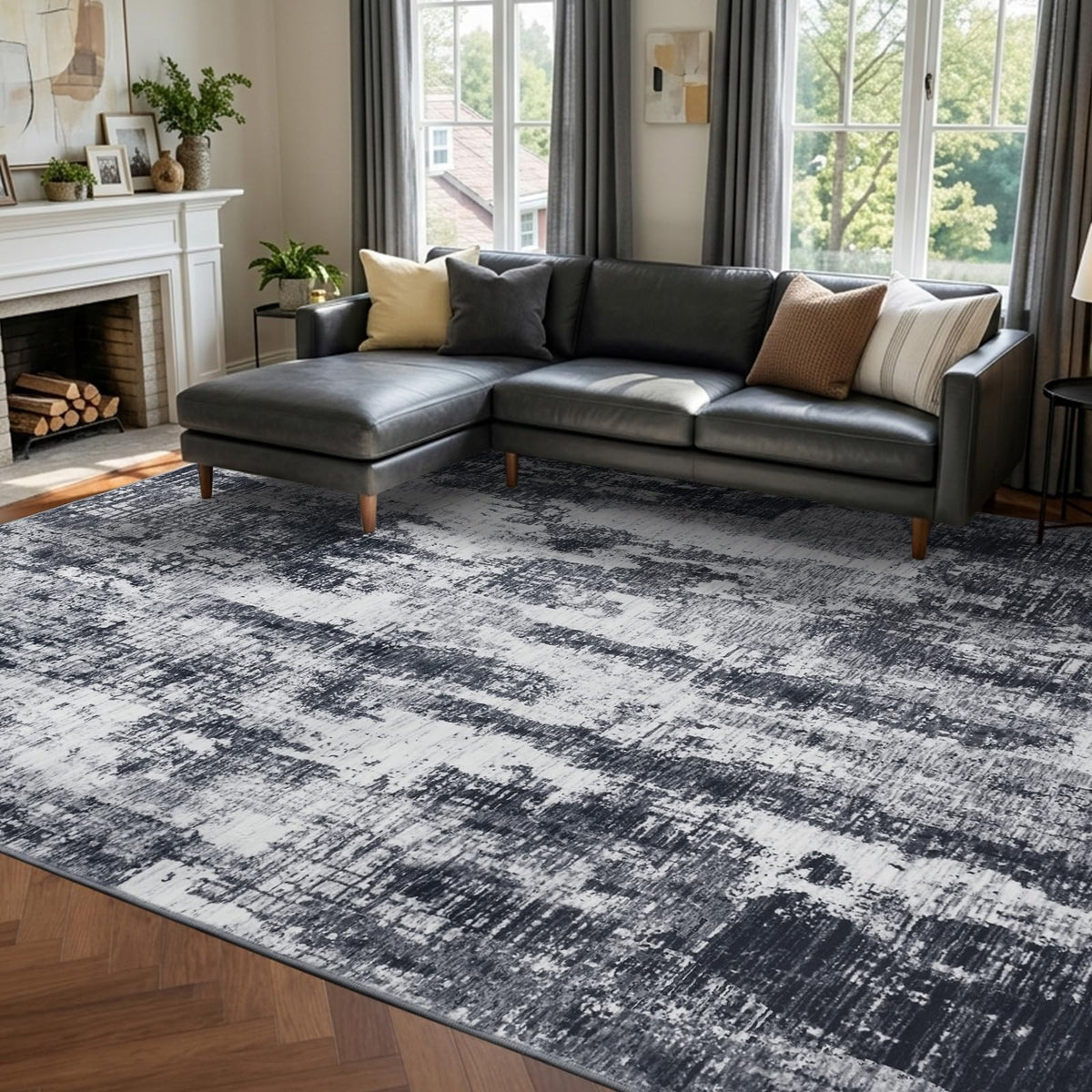6x9 Ft Large Area Rugs for Living Room, Soft Non-Slip Washable Rugs Modern Abstract Pattern Carpet for Bedroom Indoor Floor Nursery Home Decor (Blue)