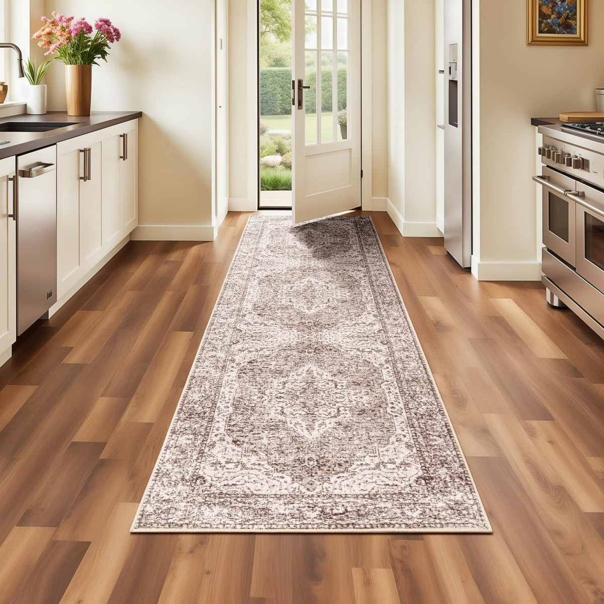Lofus 5x7 Area Rugs for Living Room Bedroom, Soft Boho Carpet Floral Brown
