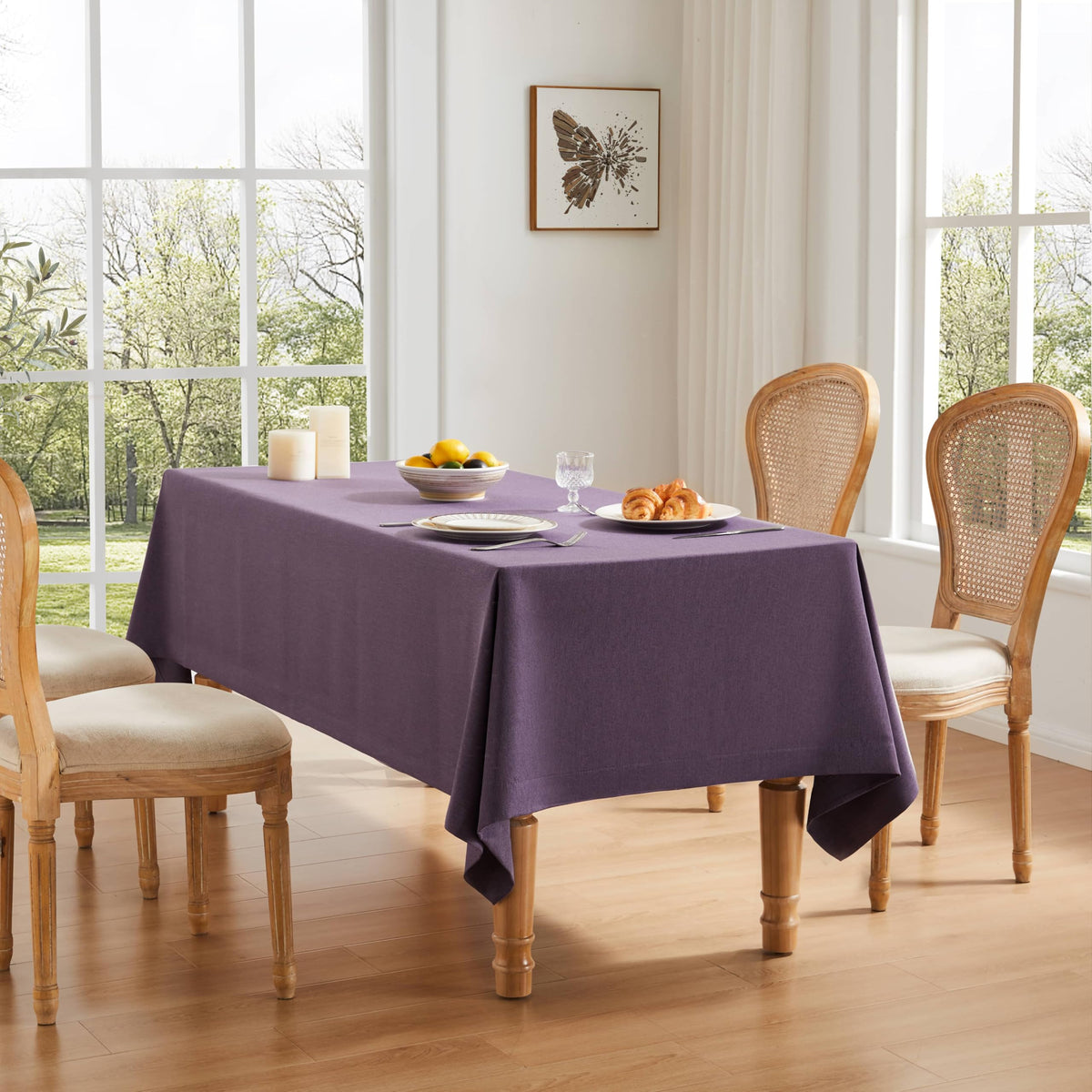 ZeeMart Linen Textured Rectangle Table Cloth, 60x104 Inch Light Tan