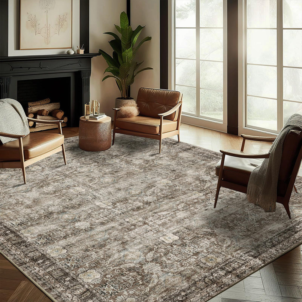 CHAMPLANT 6'x9' Washable Vintage Area Rug Boho Chic Medallion Distressed Design Non-Shedding Easy Care Ideal for High Traffic Areas in Living Room Bedroom Kitchen Office Large Carpet