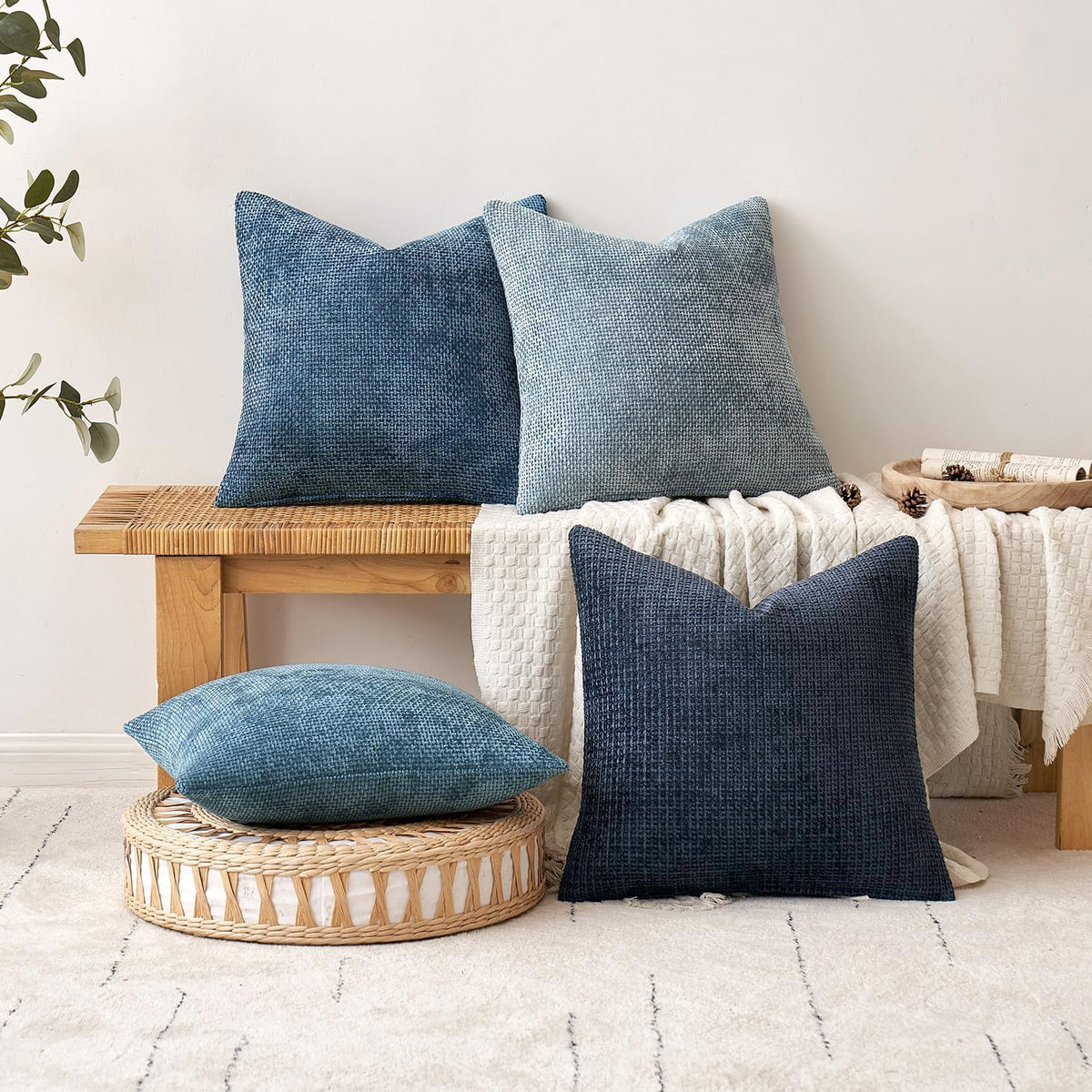 MIULEE Decorative Couch Throw Pillow Covers 18x18 Inch Coastal Blue 2 Pack
