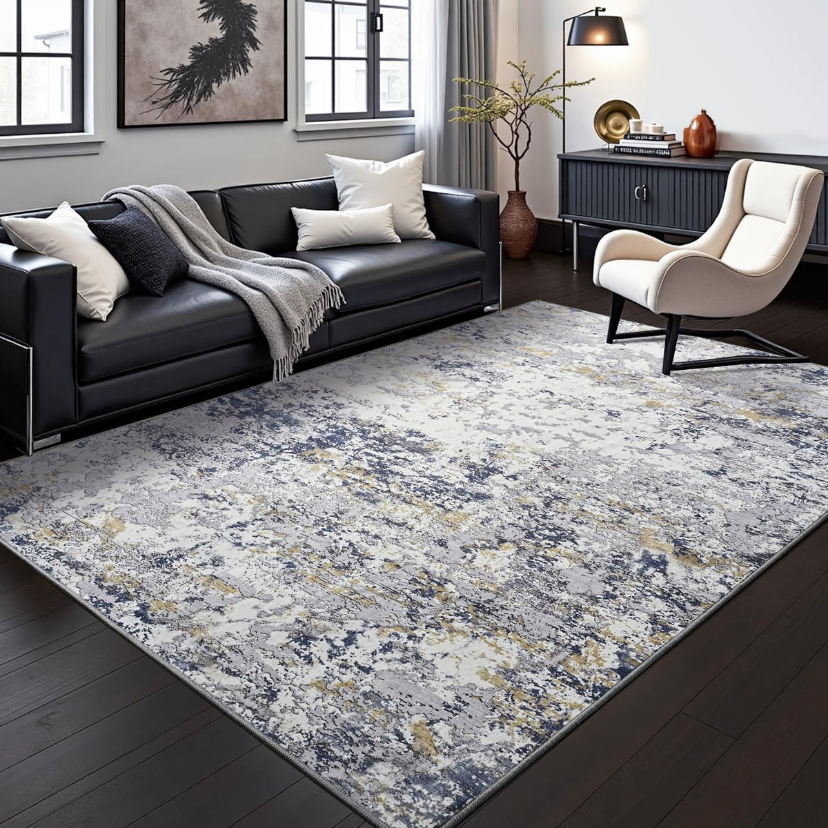 Toneed 4'x6' Washable Area Rugs for Bedroom Living Room, 48"x72" Grey