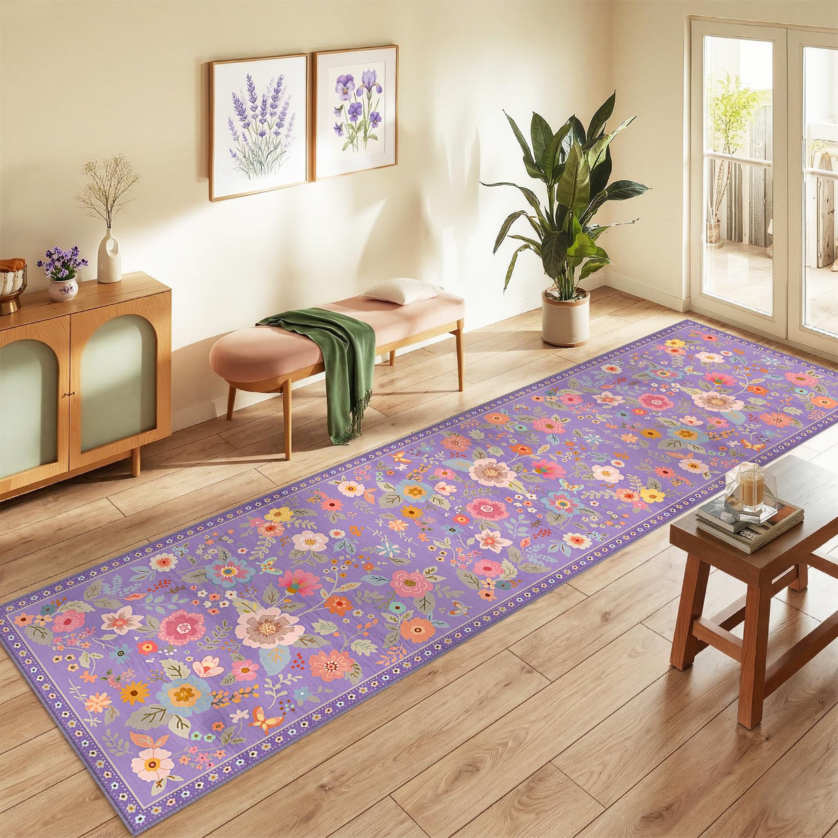 RELEANY Floral Washable 5x7 Area Rugs Black