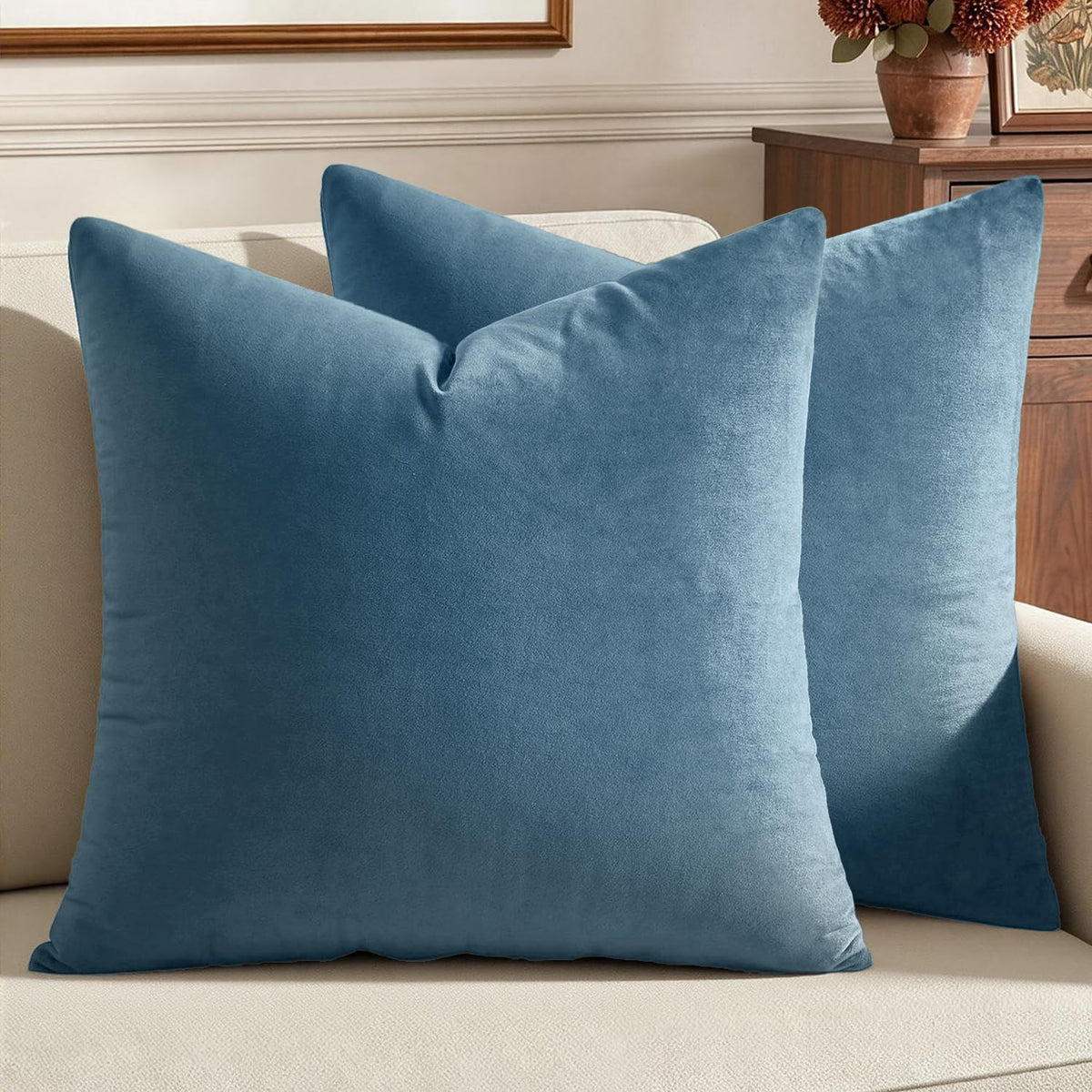 MIULEE Velvet Throw Pillow Covers 18x18 Inch Pack of 2 Dark Blue