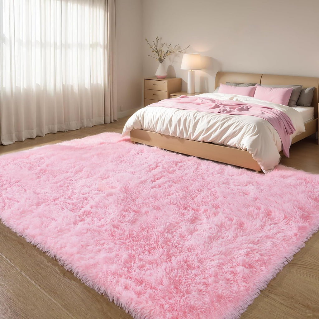Pink Fluffy 4x6 Area Rugs for Bedroom Girls, Plush Washable Carpet