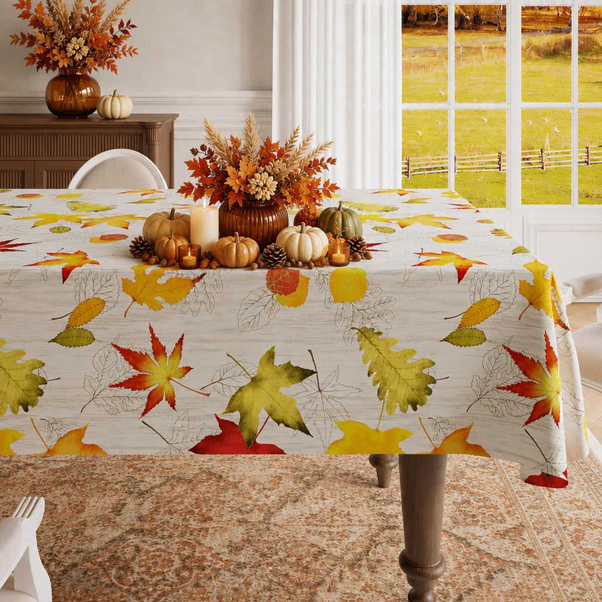 Rectangle Table Cloth,100% Waterproof Tablecloth Oil Proof Spill Proof Vinyl Table Cloth, Wipe Clean Plastic Table Cover for Dining, Camping, Indoor and Outdoor 52" x 70",Leaves