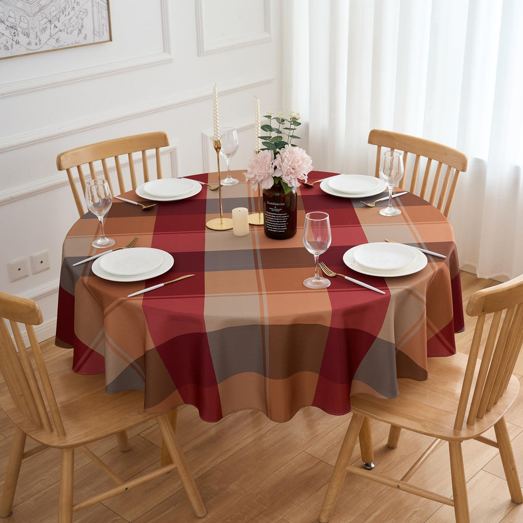 Red Brown Plaid Winter Rectangle Tablecloth - 60 x 120 Inch Oblong Polyester Checkered Gingham Christmas Table Cover Reusable Water Resistant for Fall/Autumn Thanksgiving Holiday Kitchen Dining