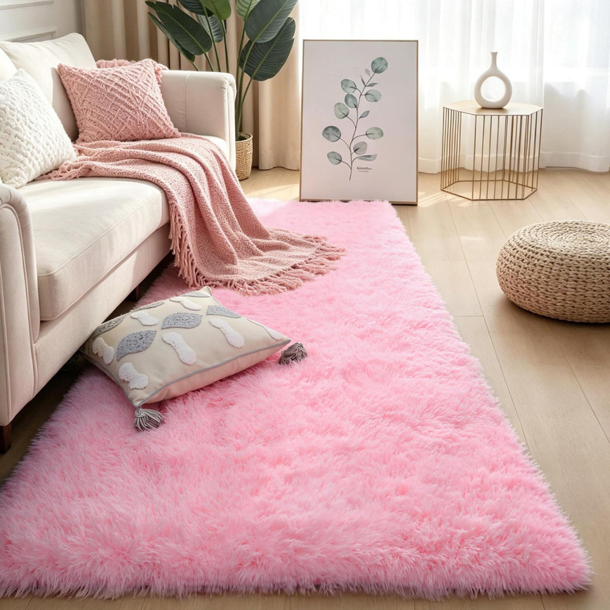 Pink Fluffy 4x6 Area Rugs for Bedroom Girls, Plush Washable Carpet