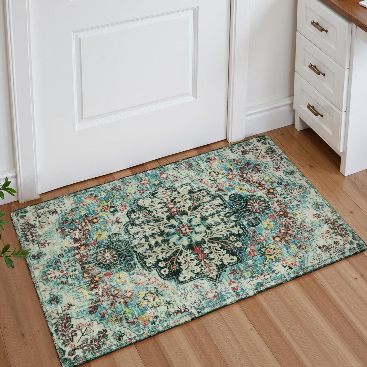 Lahome Felice Boho Tribal 2x3 Washable Small Rugs for Entryway Doormat Indoor Entrance, Throw Rugs with Rubber Backing, Bohemian Soft Non-Slip Bathroom Carpet for Bath Front Door Kitchen Floor
