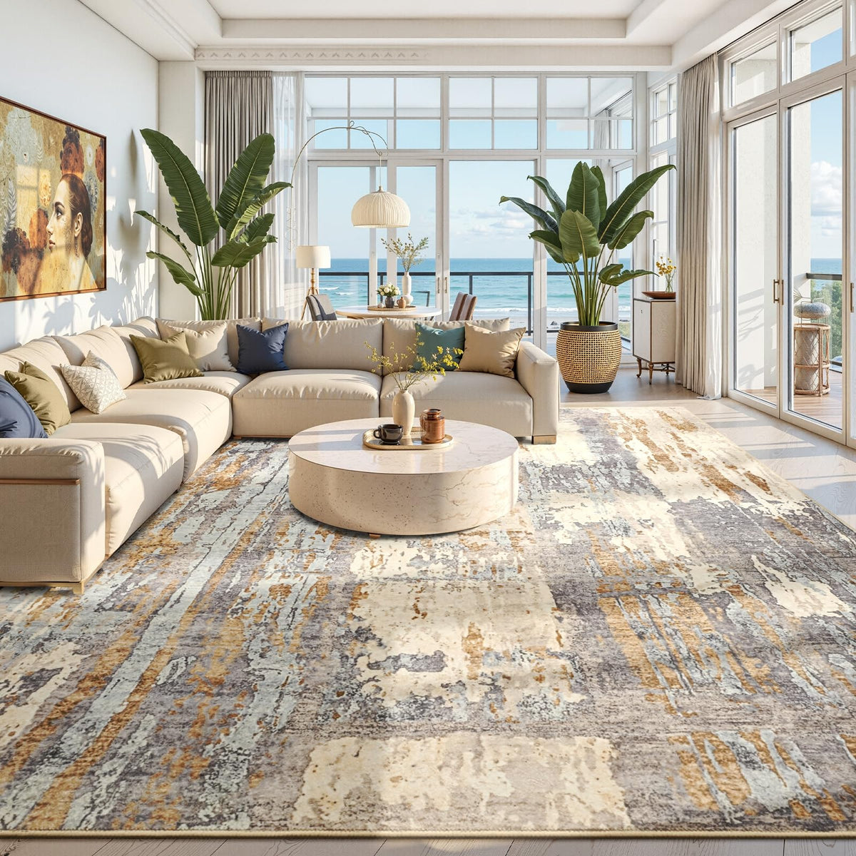 Toneed 4'x6' Washable Area Rugs for Bedroom Living Room, 48"x72" Grey