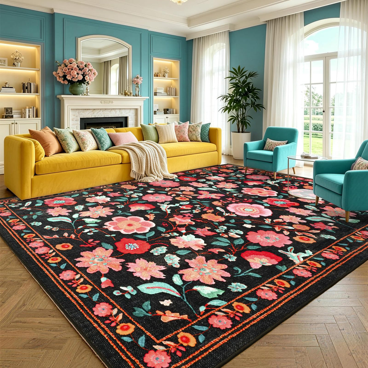 6x9 Ft Large Area Rugs for Living Room, Soft Non-Slip Machine Washable Rug, Vintage Stain Resistant Carpets for Bedroom Nursery Dining Room Home Decor (Beige)