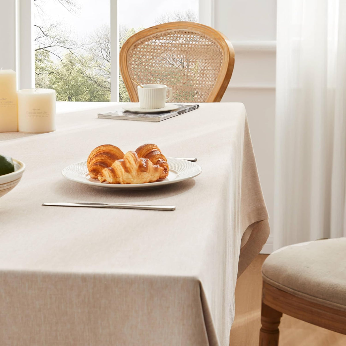 ZeeMart Linen Textured Rectangle Table Cloth, 60x104 Inch Light Tan