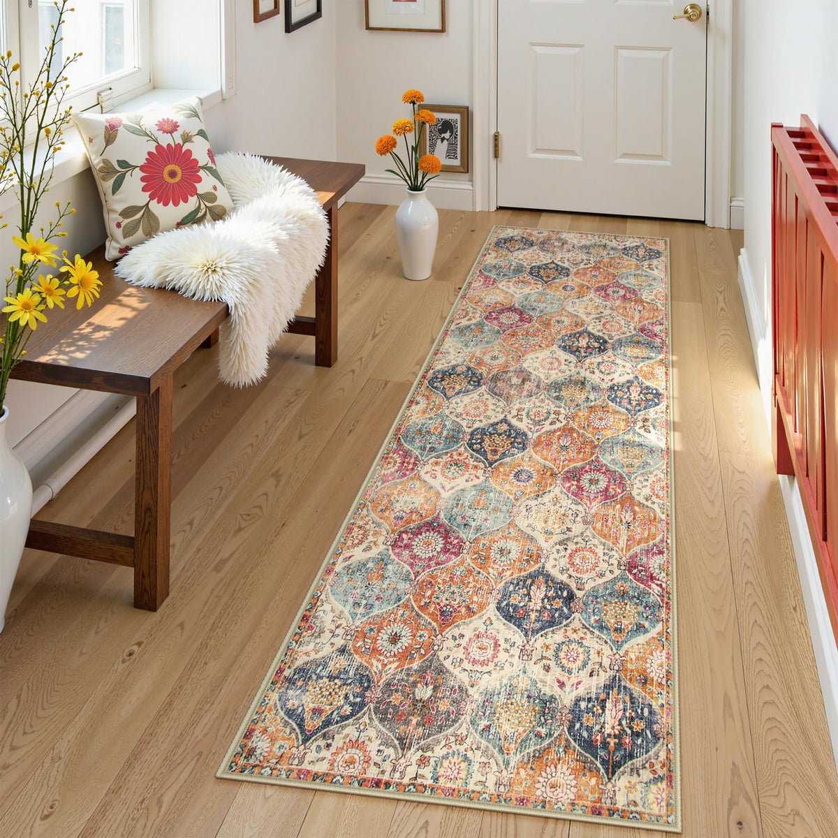 Lahome Moroccan Machine Washable Rugs for Living Room, 4x6 Rug for Bedroom