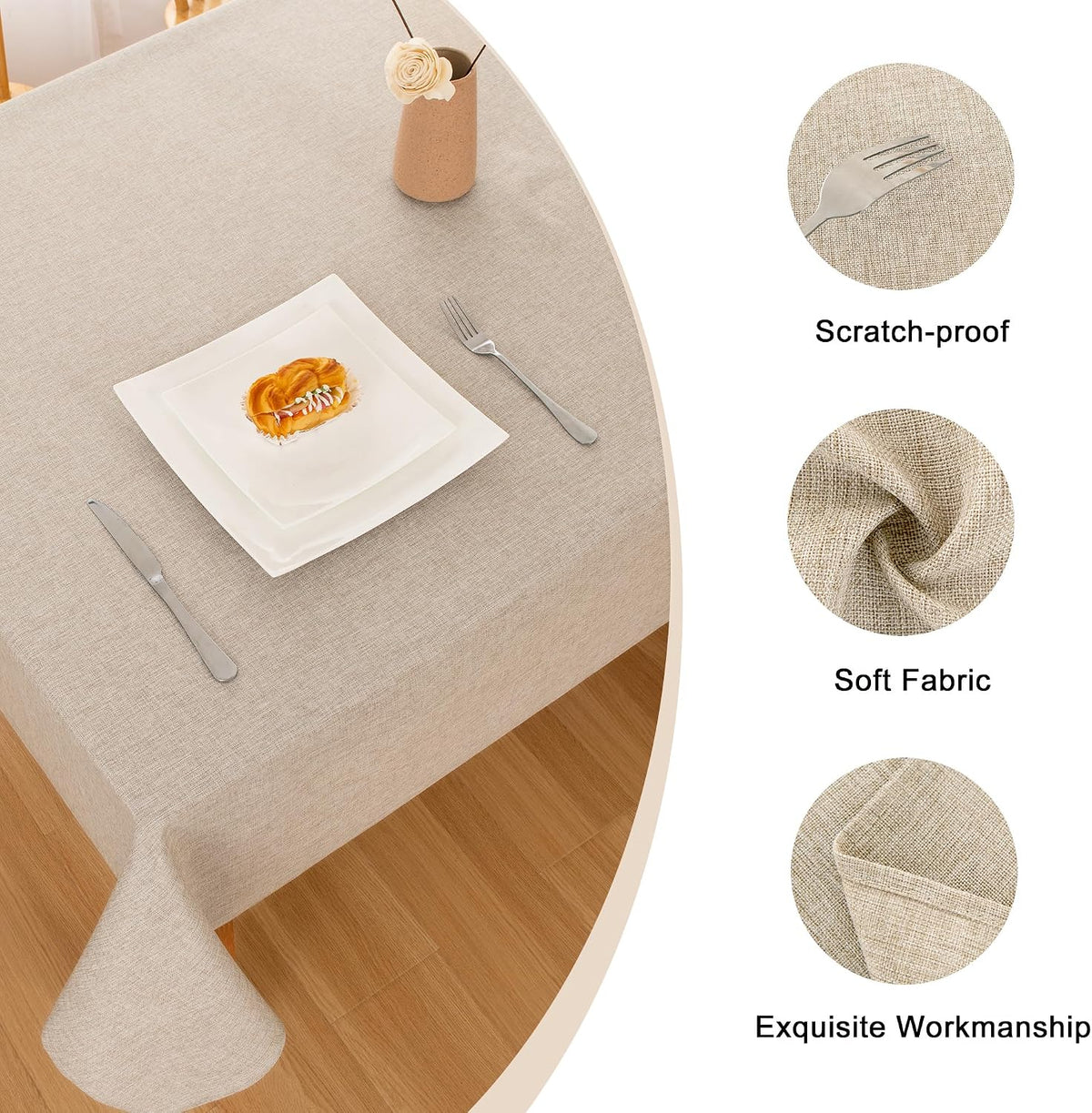 Hiasan Beige Faux Linen Rectangle Tablecloth 54 x 80 Inch for Dining Room