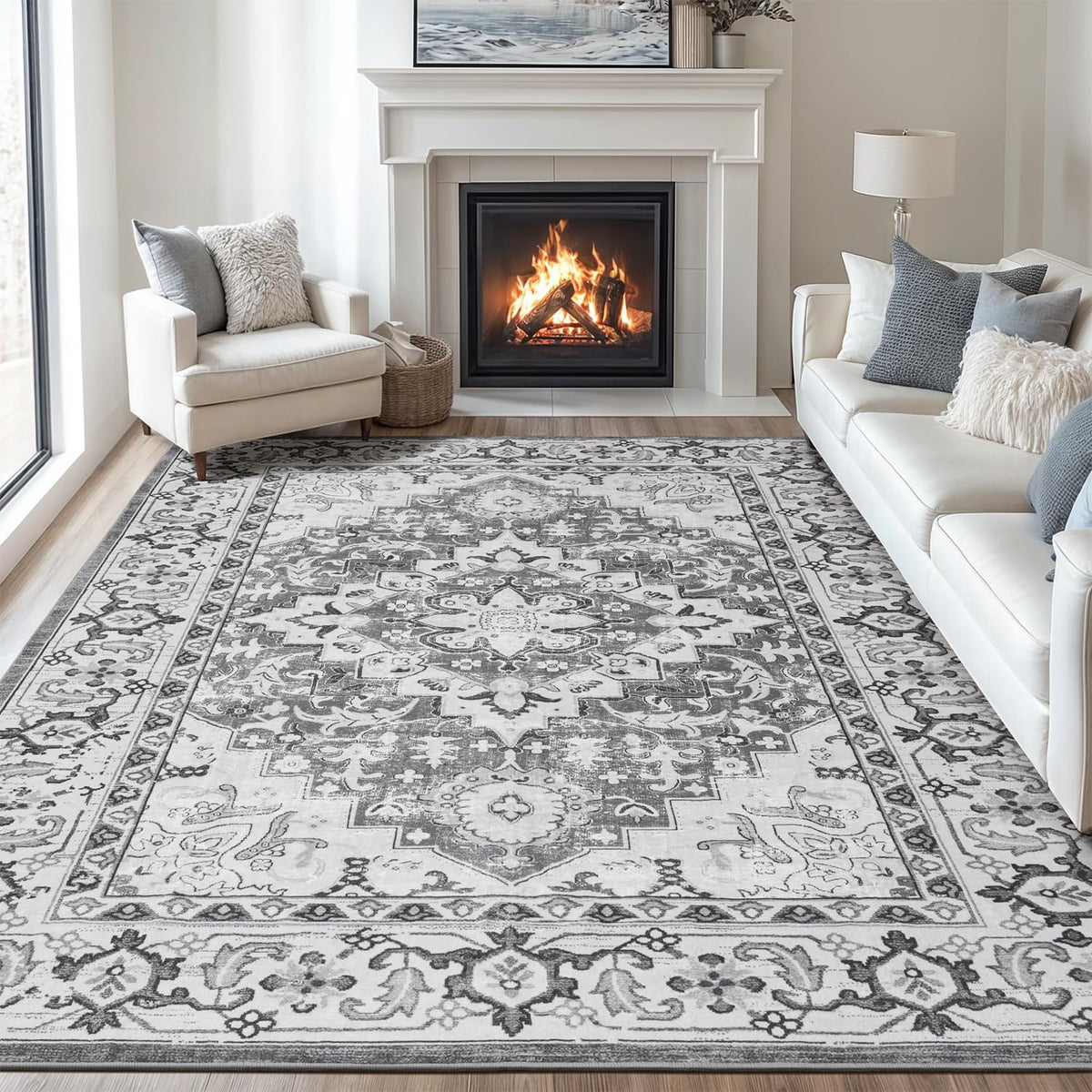 Lofus 5x7 Area Rugs for Living Room Bedroom, Soft Boho Carpet Floral Brown