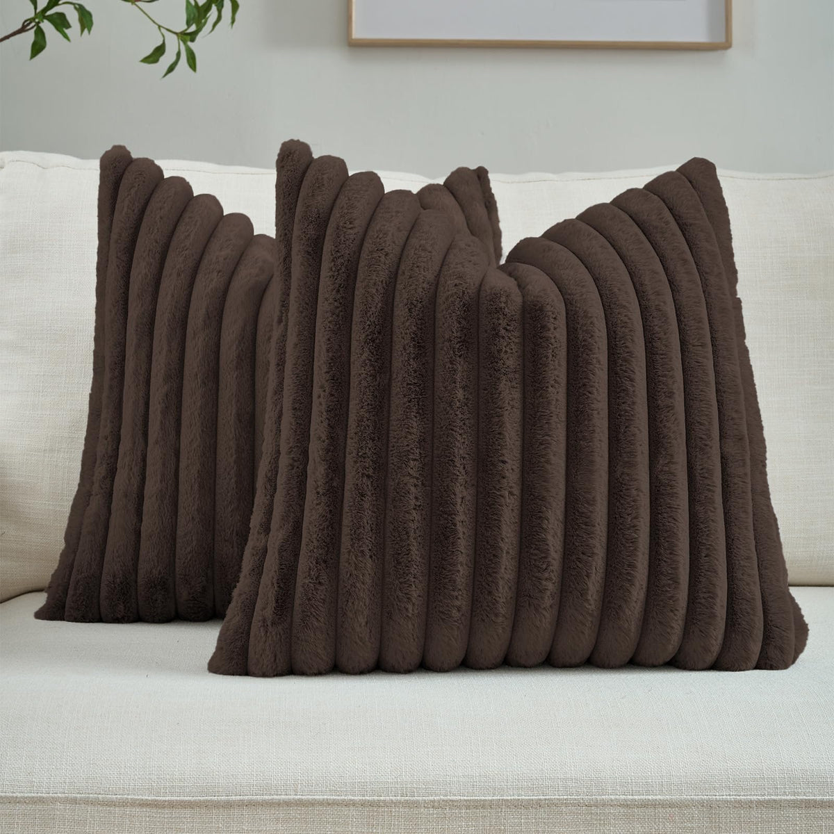 FUTEI Pack of 2 Faux Fur Throw Pillow Covers 18x18 Inch, Cream White